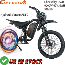 20" Electric Mountain Bike 6000W 60V 32AH Fat Tire E-Bike 37MPH for Adults