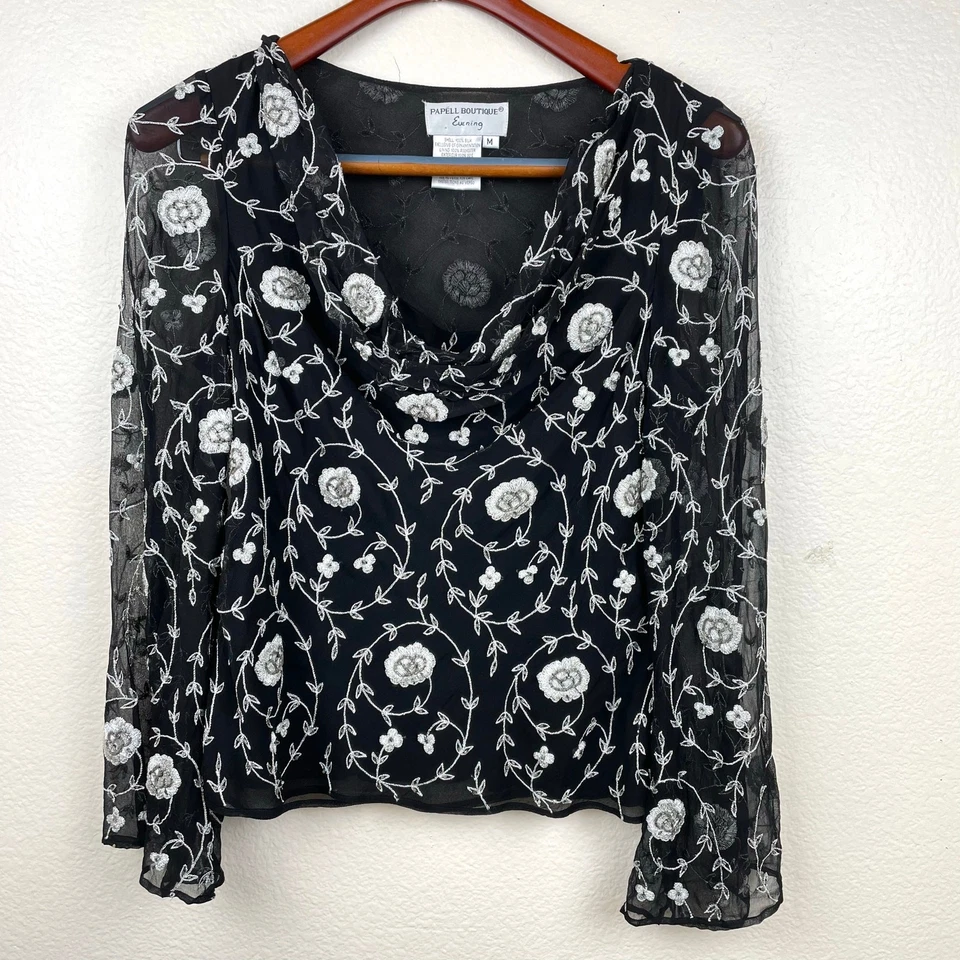 Top Y2K Años 90 Vintage Mujer Talla M Hada Seda Cuentas Capucha Capricho Mangas Acampanadas  Foto 2 de 4