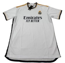 Real Madrid Soccer Jersey White Black Gold "Emirates Fly Better" Size 2XL
