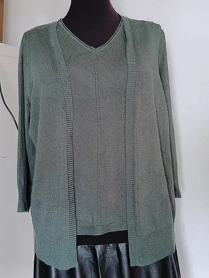 Peter Hahn Viskose/Leinen Twinset grün Gr.42 - Large linen blend cardigan - Bild 1 von 4