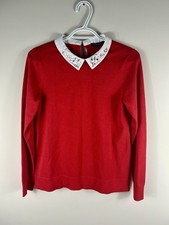 Tommy Hilfiger Women  s Rhinestone Collar Red Sweater Size Small