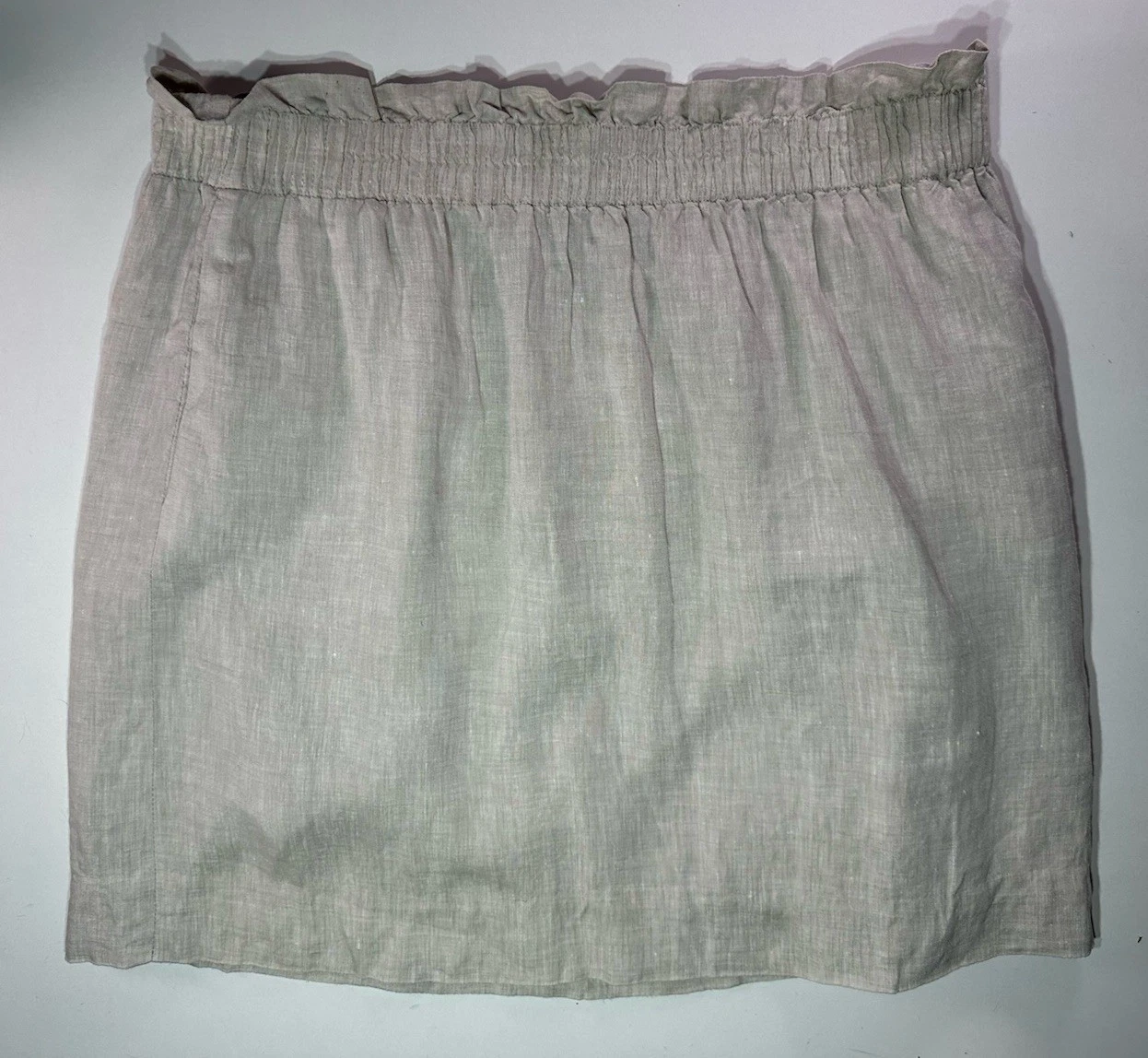 J Crew Linen City Mini Skirt Size 14 Khaki 100% Linen Style #40304