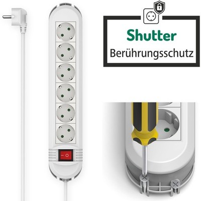 Hama Mehrfachstecker 6-Fach mit Schalter Halterung Steckdosenleiste Steckdose