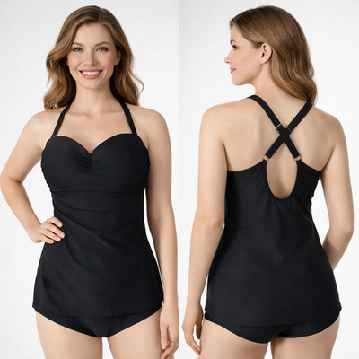Merry Style Black One Piece Swimdress Swimsuit Tummy Control Halter 38B