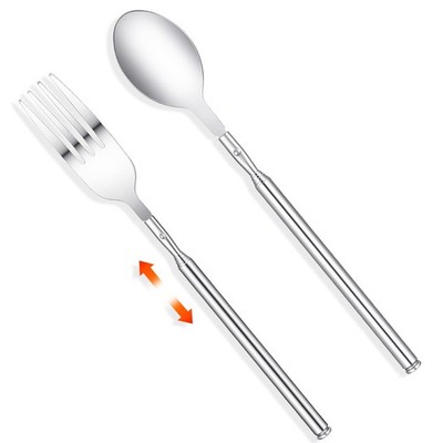 2 Pcs Extendable Fork and Spoon 8.7 To 25.5in Stainless Extendable, Silver