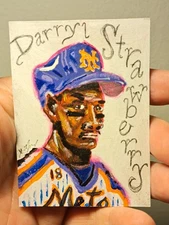 Blue White acrylics ink "Darryl Strawberry" Aceo Limited 1/1 Sba