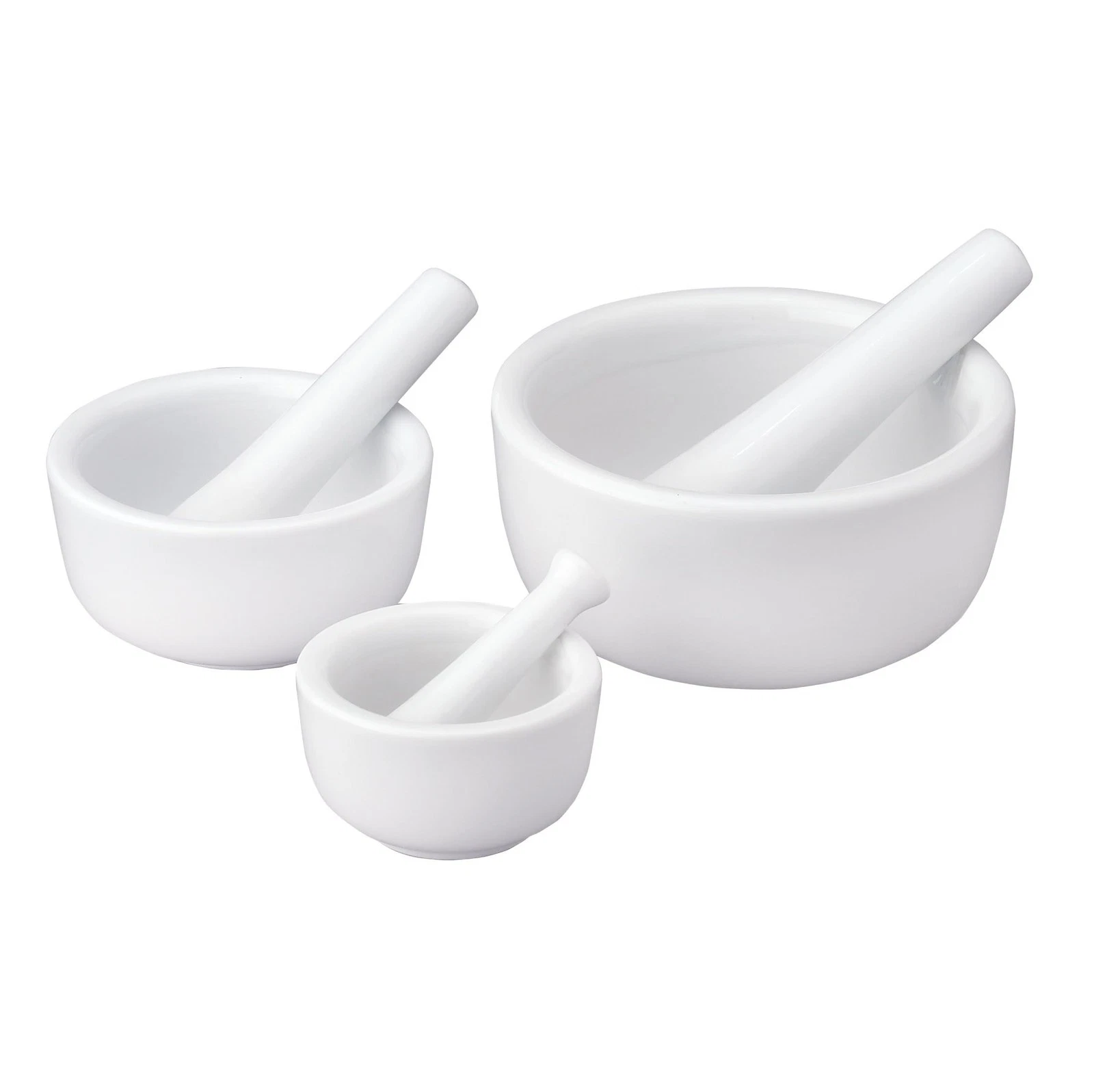 HIC Kitchen Mortar and Pestle Set, Fine Porcelain, Set of 3 Different Sizes