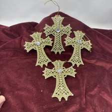 4 Large Gold Glitter Cross Christmas Tree Ornaments Decoration 5  