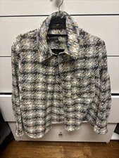 Zara Women's Tweed Jacket/Blazer Beige White Black Pockets Buttons Medium