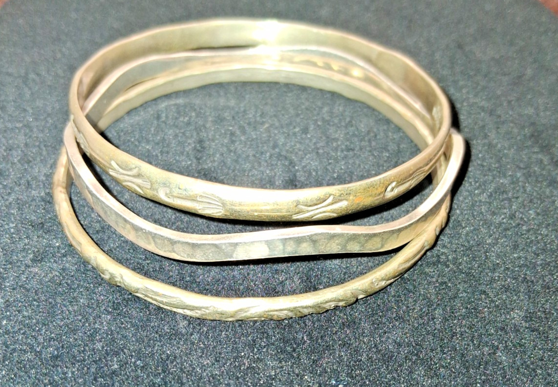Sterling Silver Bangle Bracelets 3 pc ornamental … - image 3