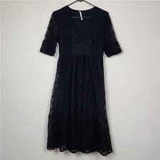 Free People Size 0 Black Lace Goth Gothic Midi Dress