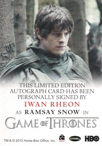 Game of Thrones Season 5, Iwan Rheon (Ramsay Snow) Autograph Card - Picture 2 of 2