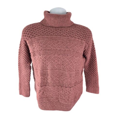 Garnet Hill Women's Baby Alpaca Chunky Textured Knit Turtleneck Sweater M