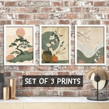 Japandi Art Botanical Art Prints Set of 3 - Japanese Style Nature Wall Decor