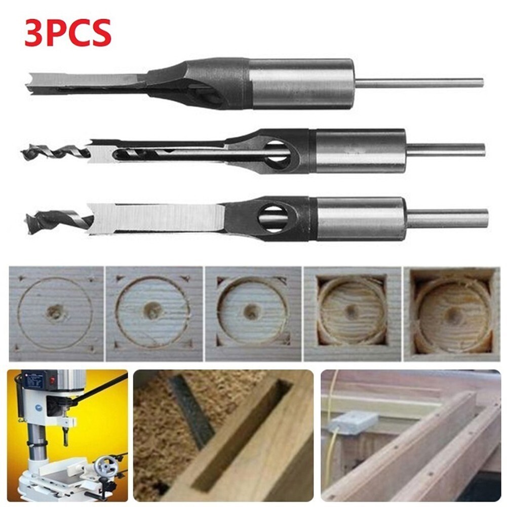 Square Hole Saws Drill Bit 3Pcs Set 56HRC Hardness Auger Highspeed