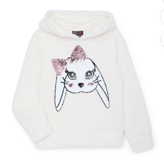Miss Chievous Girls Sequin Bunny Sherpa Hoodie Top Size Medium (7-8) NEW