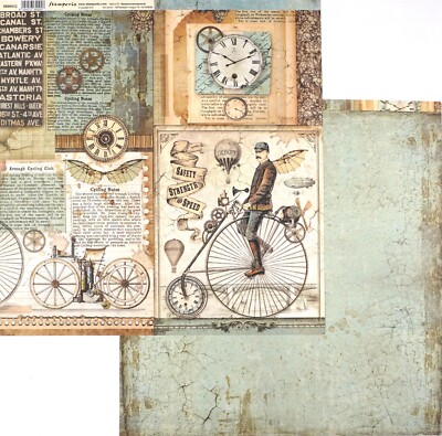 10 Blatt, Stamperia doppelseitiges 12x12 Sammelalbum Papier - Steampunk Radfahren