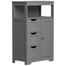 Bathroom Floor Cabinet MDF Wooden Storage Organizer with 3 Drawers Shelves Grey