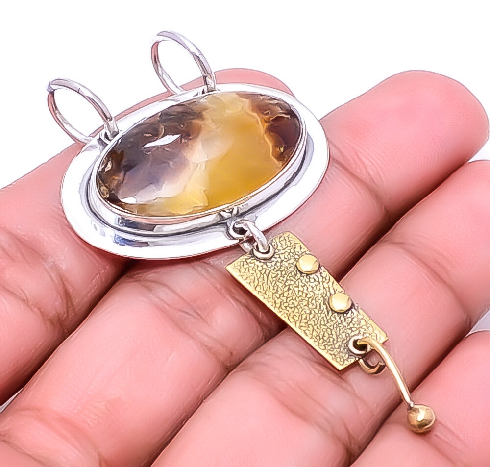 Septarian Stone - Utah 925 Sterling Silver Two Tone Pendant 2.34