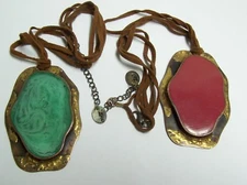 Two ZAD Chunky Art Glass Pendant on Leather Necklaces