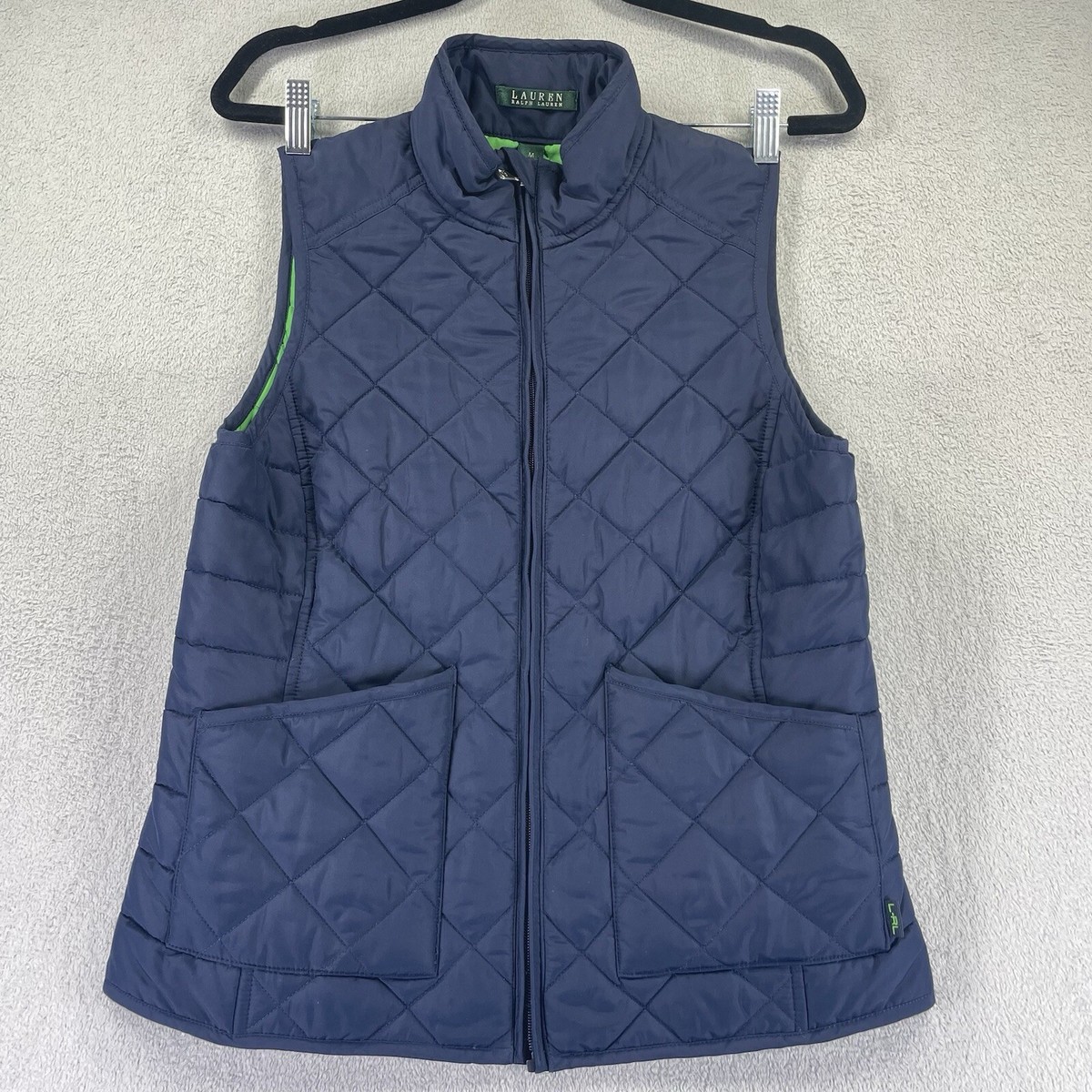 Lauren Ralph Lauren Vest Womens M Blue Navy Green Quilted Puffer Full Zip  Jacket