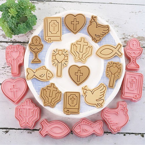 8PCS Christian Communion Cookie Cutter Cross Chalice Press Biscuit Stamps Mo _yi - Bild 12 von 12