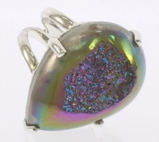 Ladies Large Freeform Druzy Quartz Ring in Sterling Silver