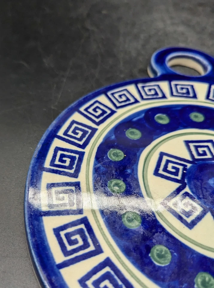Cerámica polaca hecha a mano Boleslawiec azul remache geométrico 9,5" cerámica  Foto 4 de 4