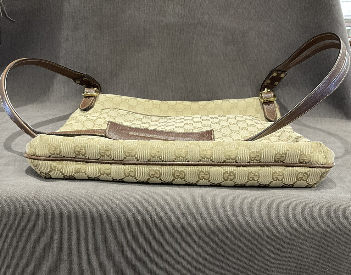 GUCCI GG Monogram Beige Canvas & Brown Leather Unisex Large GUCCI GG Monogram Beige Canvas & Brown Leather Unisex Large