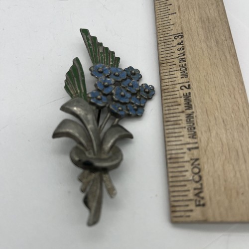 Vintage Art Deco Blue Forget Me Not Flower Bouquet Brooch Pin - Picture 4 of 5