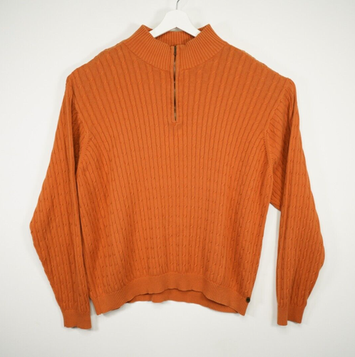 IZOD Orange Cable Knit Long Sleeve 1/4 Zip Preppy Collared Sweater Men's XXL