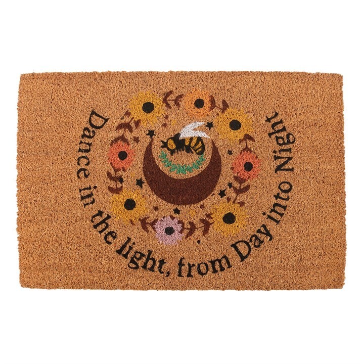 🌞 Natural Summer Solstice Doormat – Sunflower, Bee & Moon Design 🌙🐝