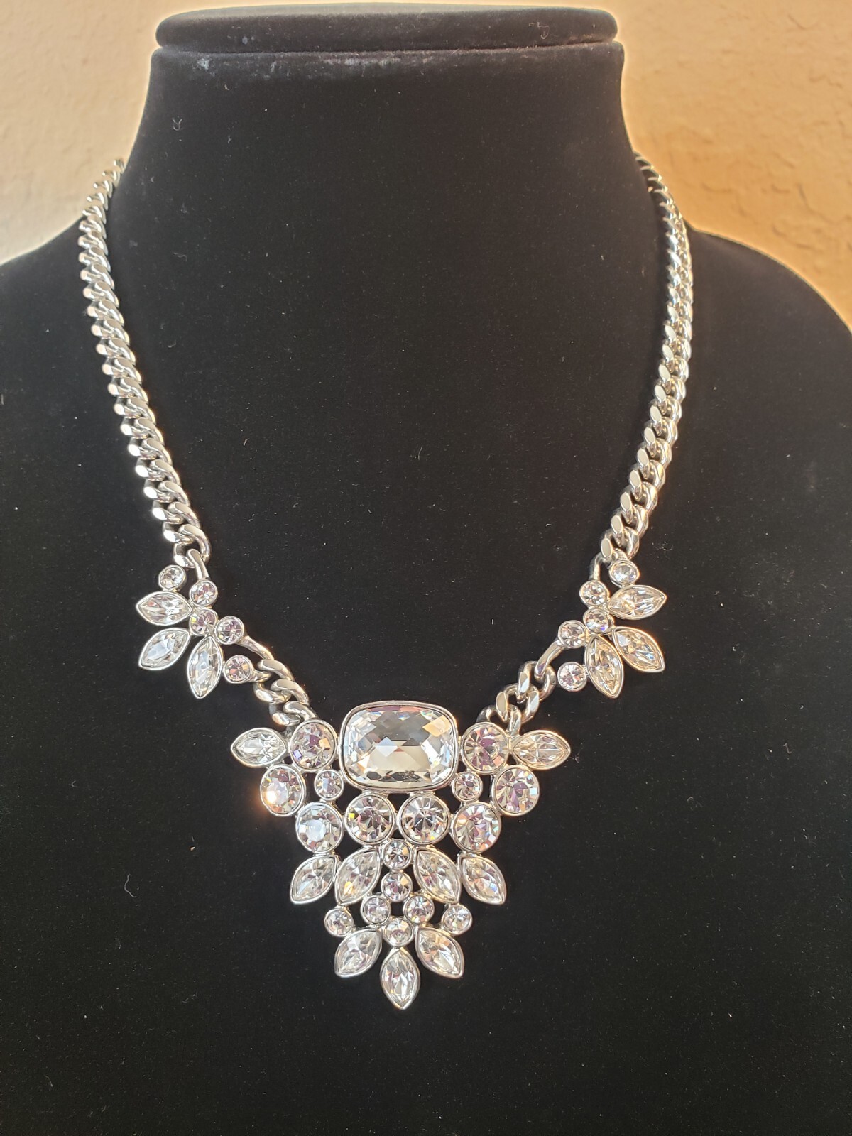 Givenchy Silver Tone Crystal Statement Necklace H… - image 1