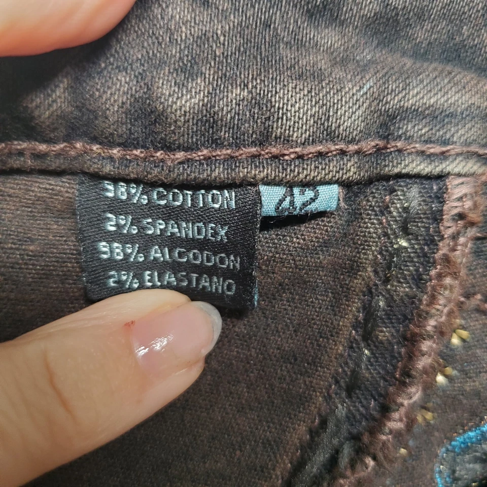 Женские джинсы Brazil Roxx размер США 6 синие коричневые патина фирменная вышивка W27 L32.5 - Изображение 4 из 4