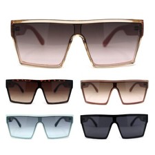 Womens Oversize Flat Top Shield Rectangle Hard Diva Sunglasses