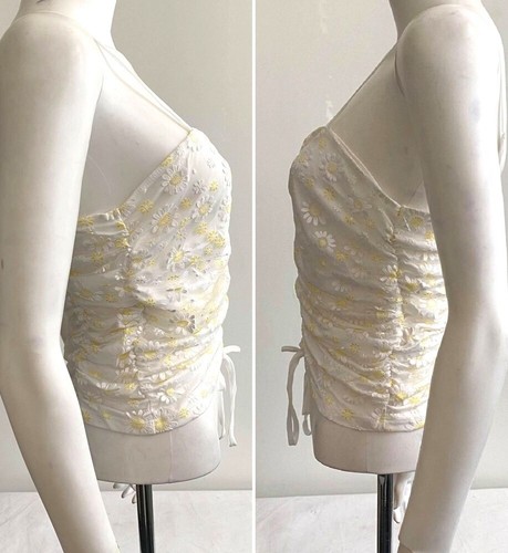 ZARA OYSTER WHITE RUCHED DRAPED STRAPPY DAISY FLORAL CAMISOLE BURN OUT VEST TOP - Picture 7 of 24