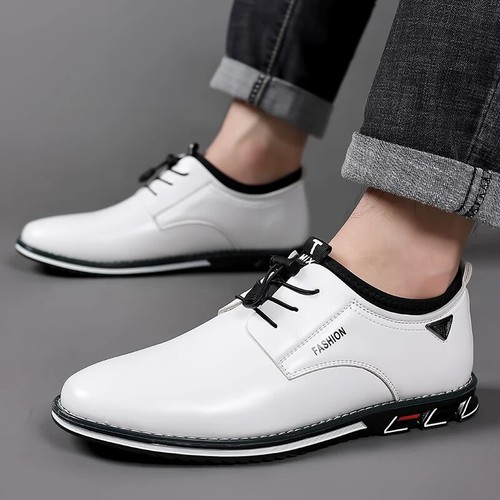 Men Business Casual Shoes Lace Up Leather Oxfords Waterproof Flat Dress Shoes - Picture 20 of 25