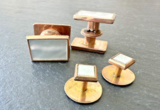 VINTAGE GOLD TONE MOTHER OF PEARL CUFFLINKS  2 SHIRT STUDS G343