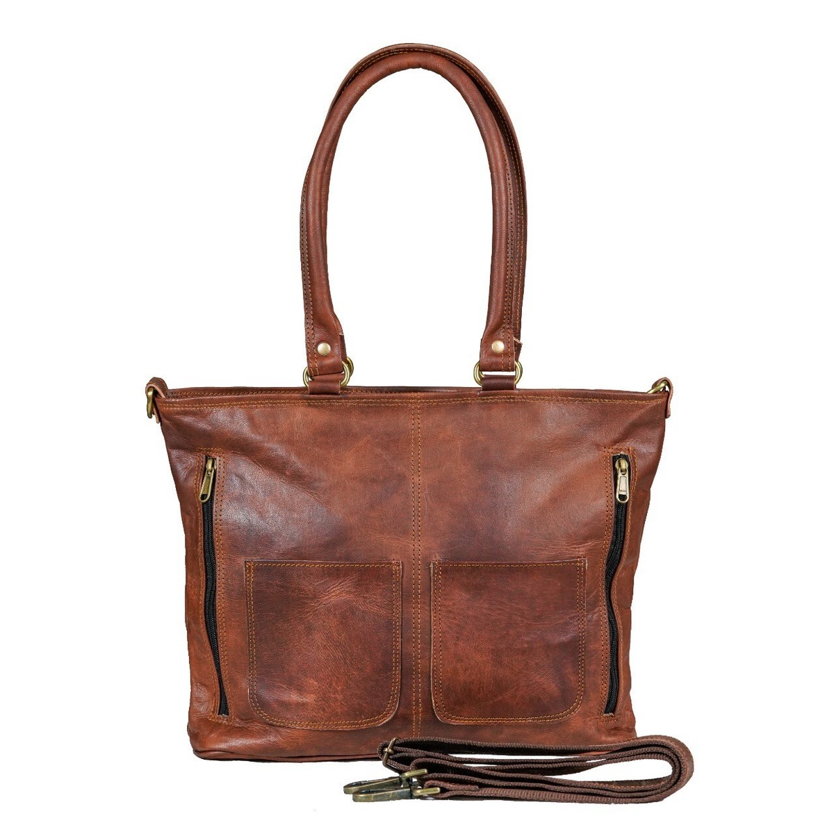 Sac Fourre-tout Vintage En Cuir Véritable - Bandoulière Réglable - Fait Main En Inde - Neuf