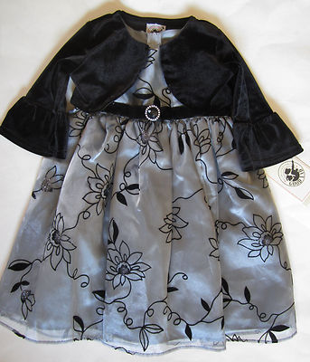 Silver with Black Flower Flocking Formal Wedding Dress w/ Shrug Size 2T, 3T  NWT | eBay