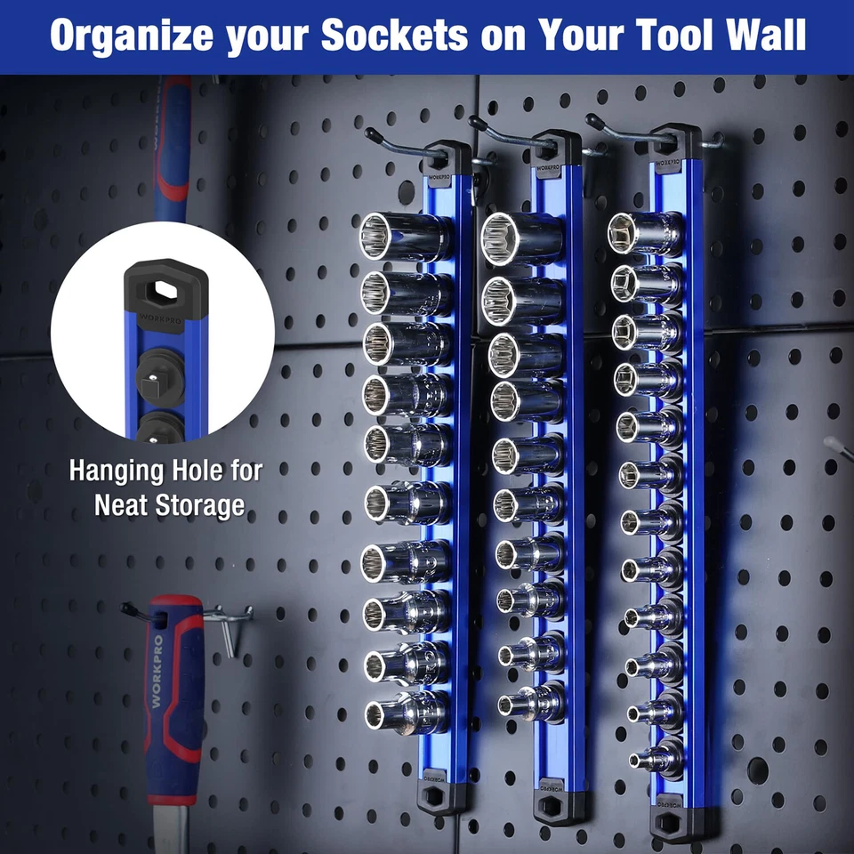WORKPRO 1/2 Drive Magnetic Socket Organizer Heavy Duty Socket Rail Socket Holder - Image 4 of 4