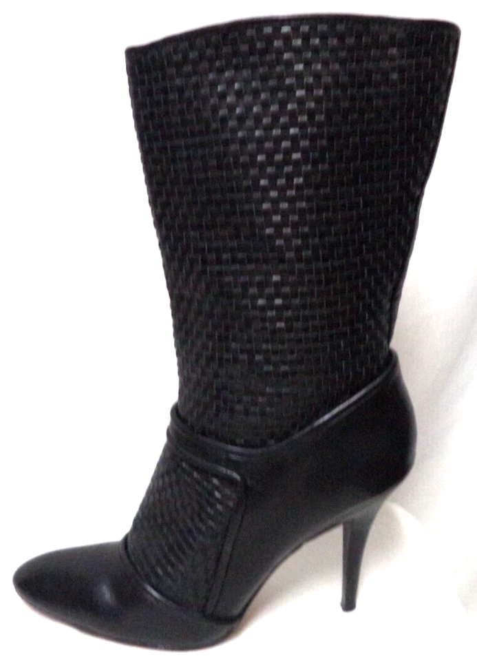 10 Crosby Derek Lam сплетенный кожаный каблук молнии ботинки черная корзина плетение размер 9 - Изображение 2 из 4