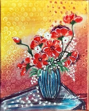BettyMay’s Artwork～Original painting 8x10 stretched canvas, Poppy flowers 