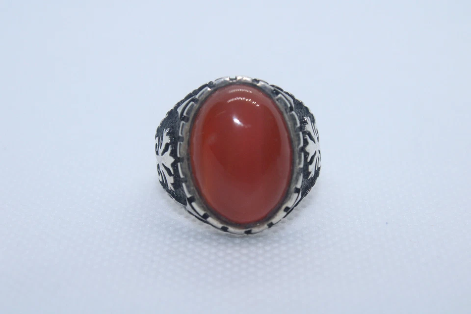 ANELLO UOMO YEMENITA PIETRA AGATA STERLING 925 Akik Aqeeq Argento Medio Orien... - Immagine 2 di 4