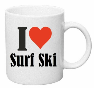 Kaffeetasse I Love Surf Ski Keramik Höhe 9,5cm in Weiß