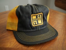 Vintage Hyster K-Brand USA Made Snapback Trucker Hat Cap Black/Yellow Patch Mesh