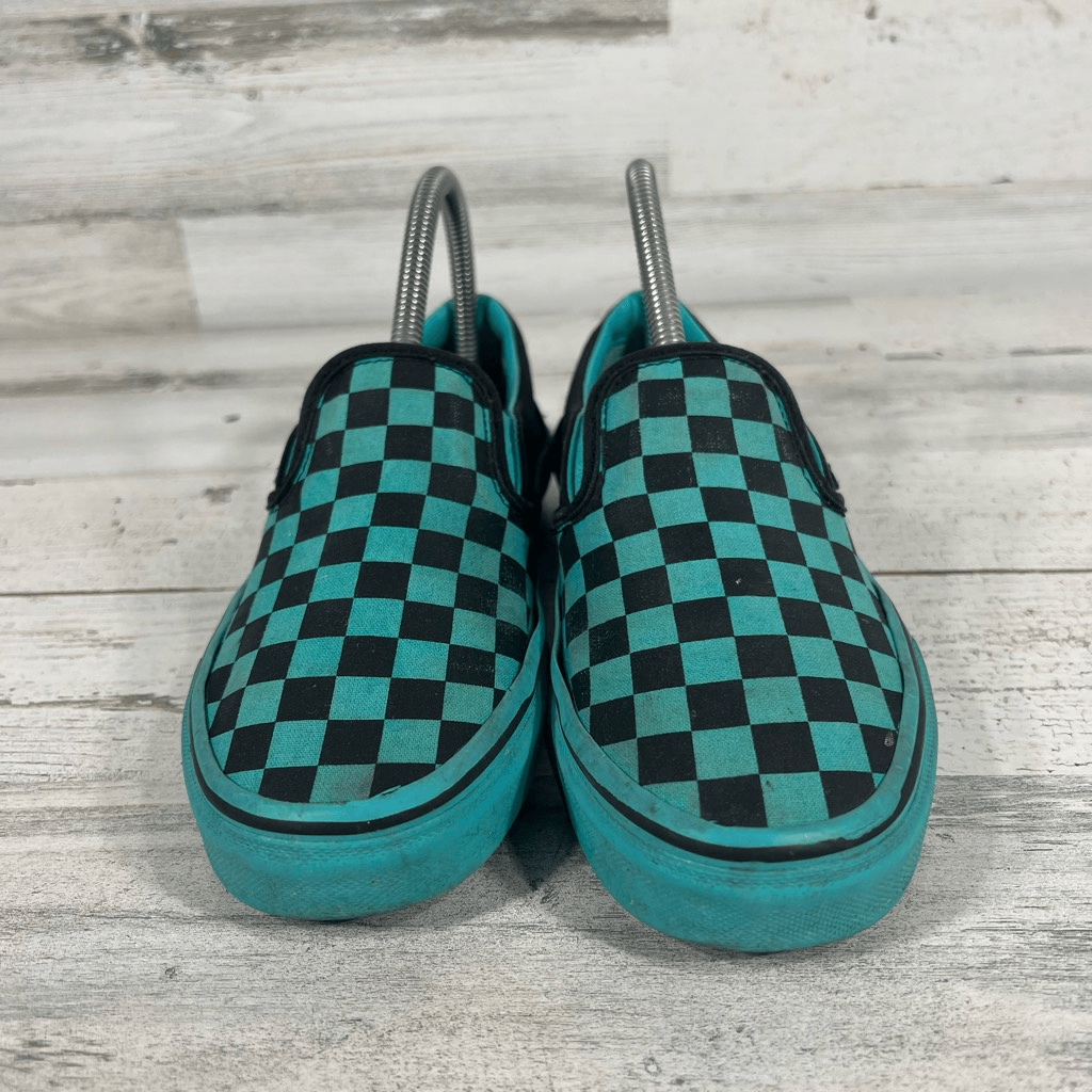 Vans Womens Checkerboard Skateboard Streetwear Slip On Shoes Teal Black