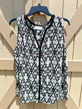 Pure Energy Women’s Top Blouse Size XL Sleeveless Geometric Tunic V-Neck