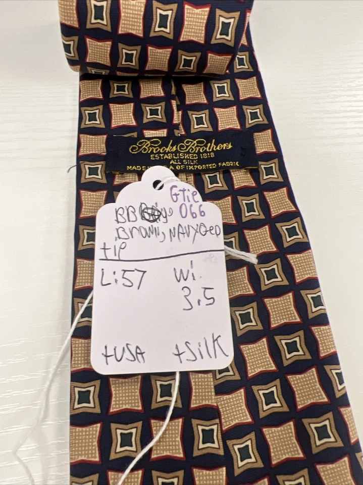 Corbata de cuello de seda geométrica beige y azul marino Brooks Brothers EE. UU. para hombre $125 Foto 4 de 4