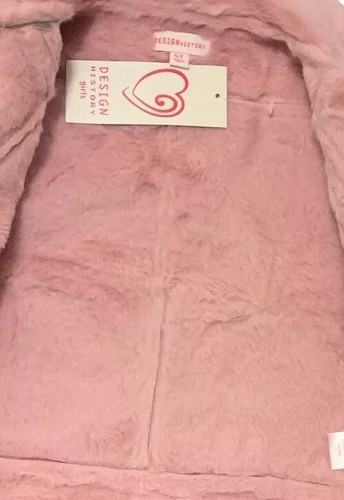 Design History Girls Moto Jacket Faux Suede Gray And Pink Faux Fur Retro Size 5T - Picture 4 of 12